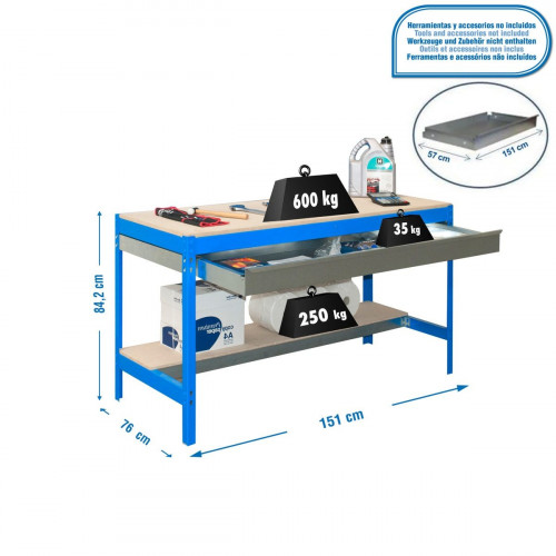 Banco de trabajo Simonwork BT0 BOX con cajon Azul/Madera 84,2x151x76 cm