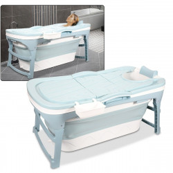 bañera para adultos Bañera plegable con funda y rodillos de masaje, Bañera portátil, Azul
