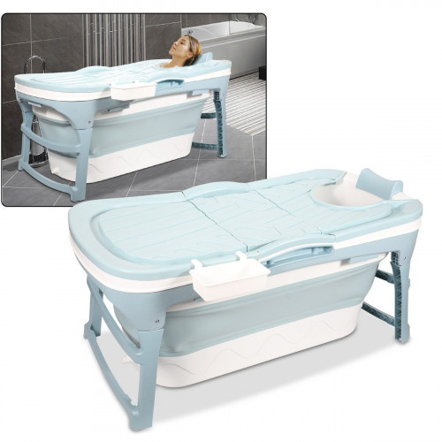 bañera para adultos Bañera plegable con funda y rodillos de masaje, Bañera portátil, Azul