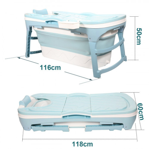 bañera para adultos Bañera plegable con funda y rodillos de masaje, Bañera portátil, Azul