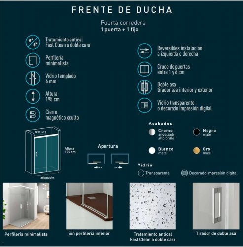 BAÑO TOTAL Mampara Ducha Corredera 1 Puerta 1 Fijo