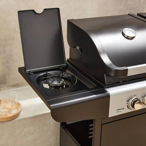 Barbacoa 2 en 1 de gas y carbón con 3 quemadores
