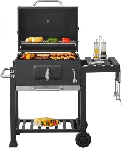 Barbacoa de carbón Arnad con 3 estantes acero 105x114x48cm