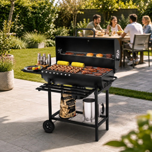 Barbacoa De Carbón Con Tapa Y Ventilación Ajustable Para Jardín Con Ruedas