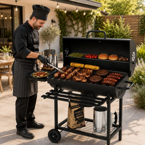 Barbacoa De Carbón Con Tapa Y Ventilación Ajustable Para Jardín Con Ruedas