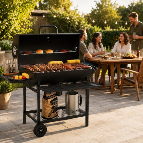 Barbacoa De Carbón Con Tapa Y Ventilación Ajustable Para Jardín Con Ruedas