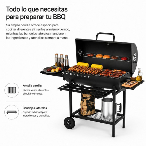 Barbacoa De Carbón Con Tapa Y Ventilación Ajustable Para Jardín Con Ruedas