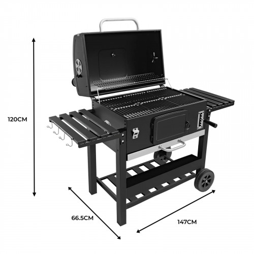 Barbacoa de Carbón XXL con Ahumador y Madera para Ahumar