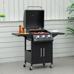 Barbacoa de gas con 3 quemadores 4 ruedas outsunny 121x55x109