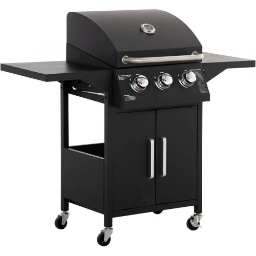 Barbacoa de gas con 3 quemadores 4 ruedas outsunny 121x55x109