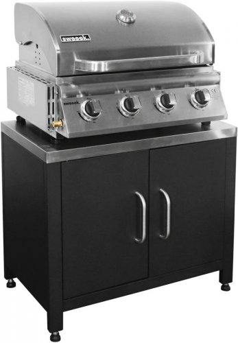 Barbacoa de gas de 4 quemadores de mesa + cocina exterior de acero