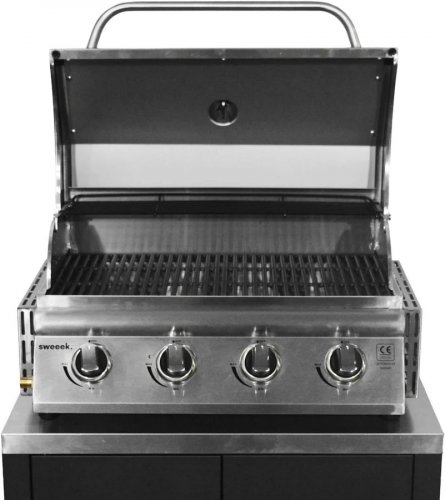 Barbacoa de gas de 4 quemadores de mesa + cocina exterior de acero