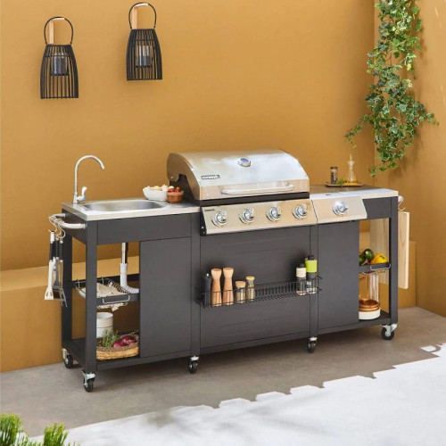 Barbacoa de gas de 5 quemadores con 1 quemador lateral