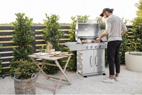 Barbacoa de gas de acero inoxidable con 5 quemadores incluyendo 1 quemador lateral 