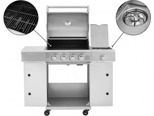Barbacoa de gas de acero inoxidable con 5 quemadores incluyendo 1 quemador lateral 