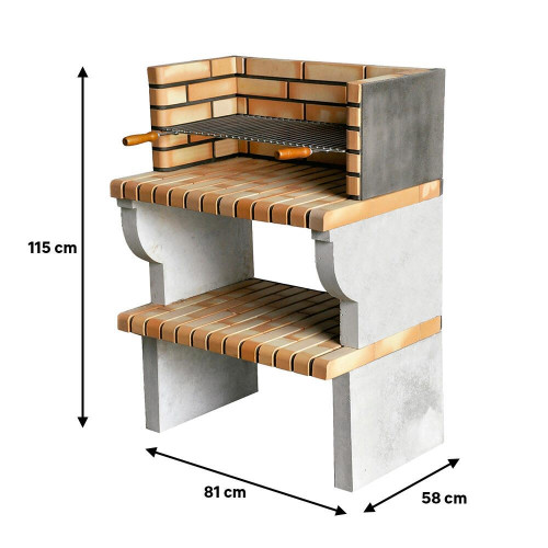 Barbacoa de obra MOVELAR ladrillo, hormigón madera y carbón Fátima recomendado para de 6 a 10 personas