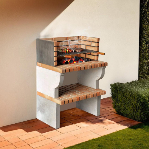 Barbacoa de obra MOVELAR ladrillo, hormigón madera y carbón Fátima recomendado para de 6 a 10 personas