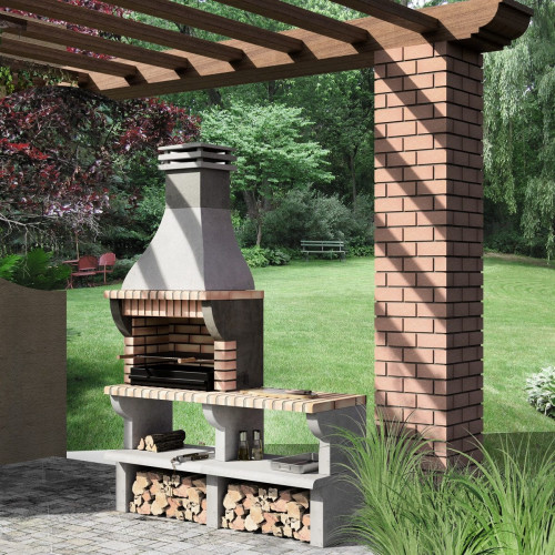 Barbacoa de obra MOVELAR ladrillo, hormigón madera y carbón Maipu recomendado para menos de 6 personas