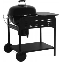 Barbacoa redonda de carbón de acero esmaltado con carrito