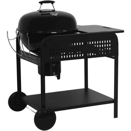 Barbacoa redonda de carbón de acero esmaltado con carrito
