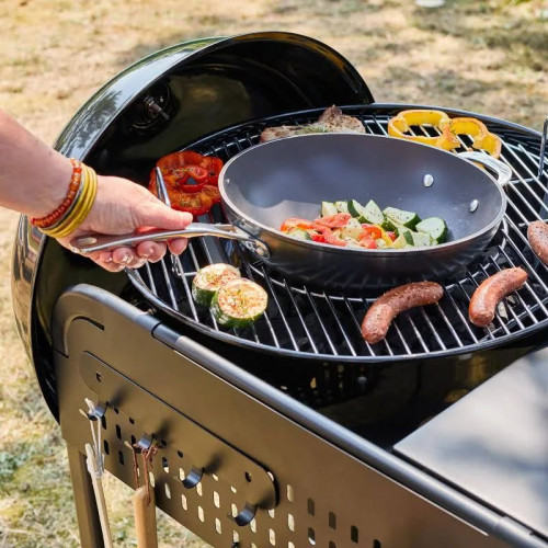 Barbacoa redonda de carbón de acero esmaltado con carrito