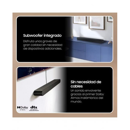 Barra de sonido All-in-One Samsung 2024 HW-S60D, 5.0, 200W, Dolby Atmos y DTS Virtual: X, Wi-Fi, Compatible con Asistentes de voz Negro