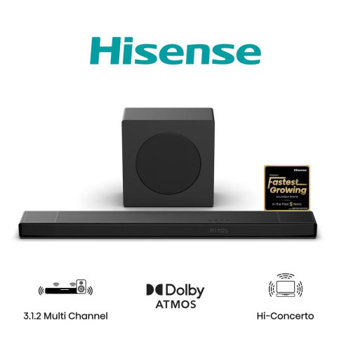 Barra de sonido Hisense AX3120Q, 3.1.2, 440W con subwoofer Negro