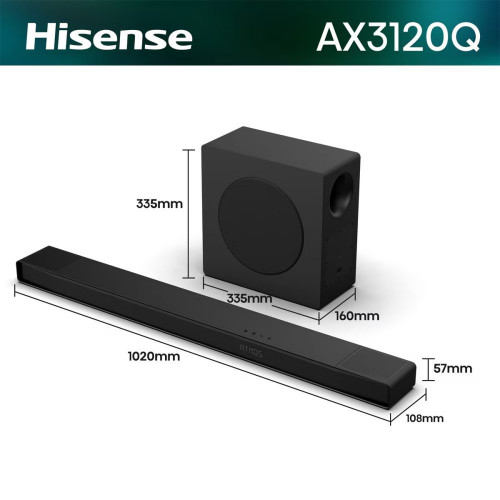 Barra de sonido Hisense AX3120Q, 3.1.2, 440W con subwoofer Negro