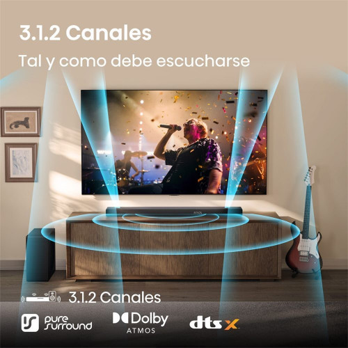 Barra de sonido Hisense AX3120Q, 3.1.2, 440W con subwoofer Negro