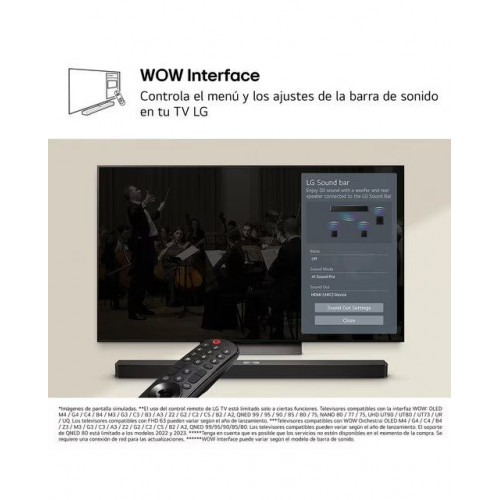 Barra de sonido LG S60T AI Sound Pro, 3.1, 340W, Dolby Digital y DTS Digital Surround, Subwoofer inalámbrico Negro