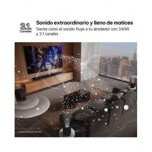 Barra de sonido LG S60T AI Sound Pro, 3.1, 340W, Dolby Digital y DTS Digital Surround, Subwoofer inalámbrico Negro