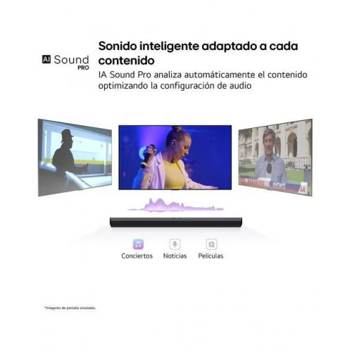 Barra de sonido LG S60T AI Sound Pro, 3.1, 340W, Dolby Digital y DTS Digital Surround, Subwoofer inalámbrico Negro