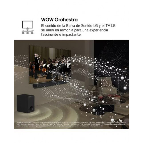 Barra de sonido LG S70TR AI Sound Pro 4K, 5.1.1, 500W, HDR10, Dolby Vision, Dolby Atmos y DTS:X, Subwoofer inalámbrico Negro