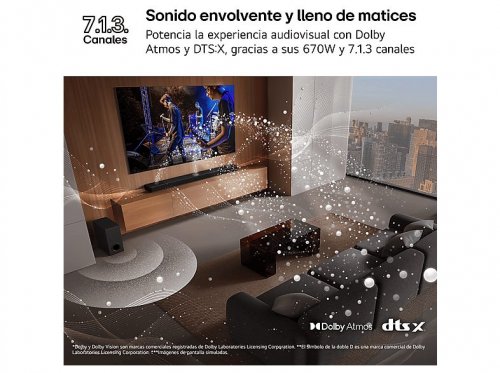 Barra de sonido - LG S90TR, Bluetooth, Inalámbrico, 670 W, 7.1.3 canales, Subwoofer 220W, Dolby Atmos®, DTS:X®, Negro