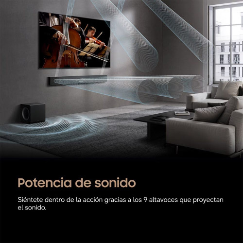 Barra de Sonido Samsung 2026 HW-Q600H Inalámbrico Dolby Atmos con Wi-Fi. 3.1.2 canales con 9 altavoces. Subwoofer inalámbrico Negro Titanio