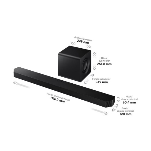 Barra de Sonido Samsung 2026 HW-Q800H Inalámbrico Dolby Atmos con Wi-Fi. 5.1.2 canales con 11 altavoces. Subwoofer inalámbrico Negro