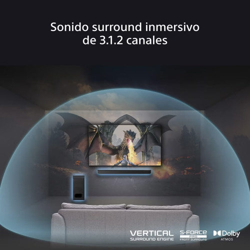 Barra de sonido Sony BRAVIA Theatre Bar 6, 3.1.2 canales, subwoofer inalámbrico, sonido cinematográfico Dolby Atmos y DTS:X, IA Voice Zoom3 Negro