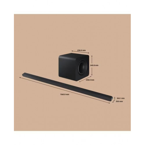 Barra de sonido UltraSlim Samsung 2024 HW-S800D, 3.1.2, Dolby Atmos, DTS: X, 330W, Subwoofer inalámbrico SLIM, Wi-Fi, Compatible con Asistentes de voz Negro