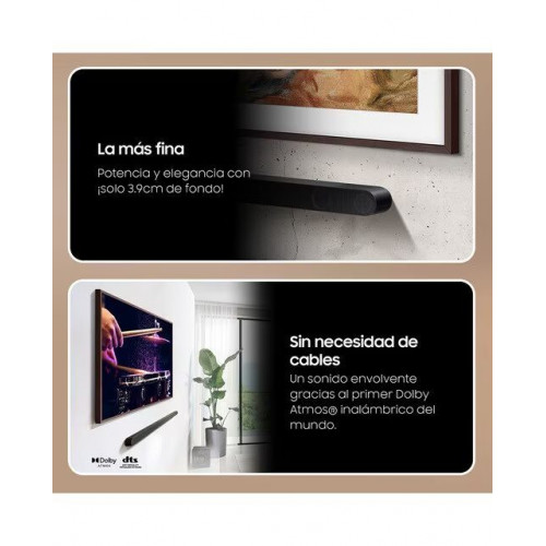 Barra de sonido UltraSlim Samsung 2024 HW-S800D, 3.1.2, Dolby Atmos, DTS: X, 330W, Subwoofer inalámbrico SLIM, Wi-Fi, Compatible con Asistentes de voz Negro