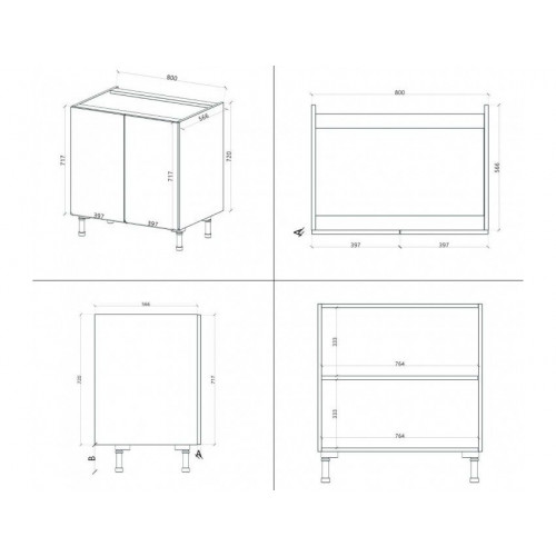 Base de cocina 80x60x84 cm en madera gris cemento con dos puertas - Massa