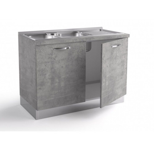 Base de fregadero de cocina 120x60xH84 cm en madera gris con dos puertas - Massa