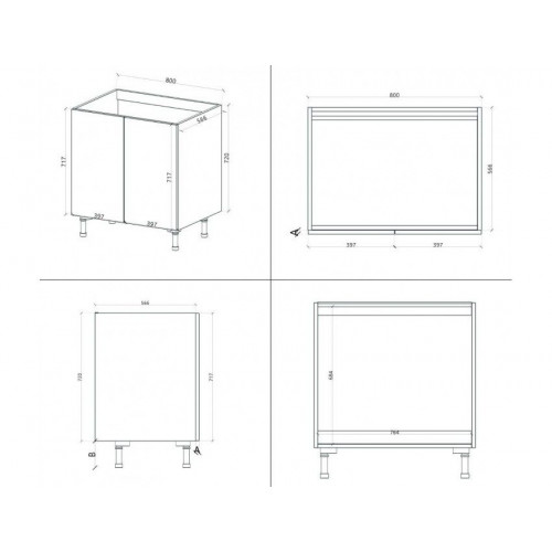 Base de fregadero de cocina 80x60x84 cm en madera blanca mate con fregadero de acero inoxidable y dos puertas - Massa