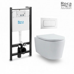 Bastidor empotrado ROCA Active Pack con cisterna y pulsador bl br, con inodoro suspendido tornado LIA blanco de AzulBath
