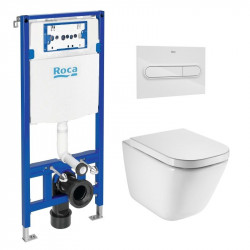 Bastidor ROCA DUPLO pack cisterna empotrada y pulsador PL1 bl br con inodoro suspendido ROCA THE GAP con sistema rimless