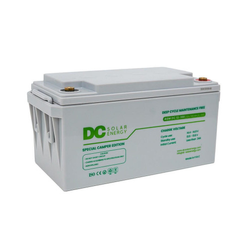 Batería AGM para camper sin mantenimiento de 12V y 100Ah DC Solar