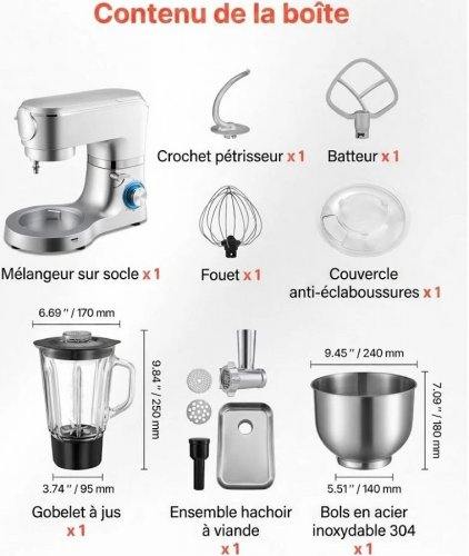 Batidora amasadora 1500w bol de acero inoxidable 6l & licuadora 1.5l