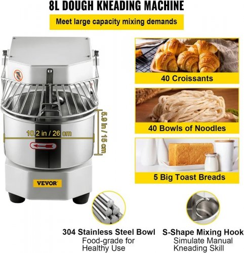 Batidora de mesa profesional Vevor de 550 W y 8 L para panadería