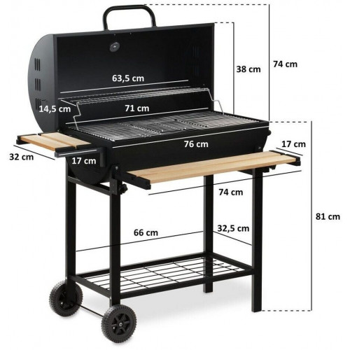 BBQ-Toro Carro Barbacoa de Carbón Ø80cm con Tapa & Termómetro (BBQ13)