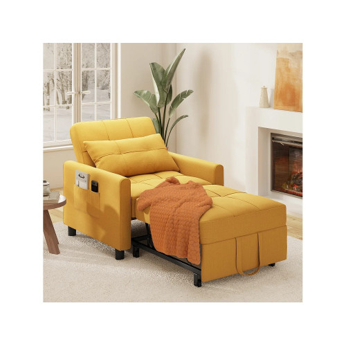 Bealife Sillón Convertible Amarillo Sol Sofá Cama Individual Modular Reposo Cojín Ajustable Almacenamiento y Ruedas Plegables