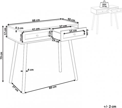 Beliani Consola de madera clara 88 x 40 cm Odell